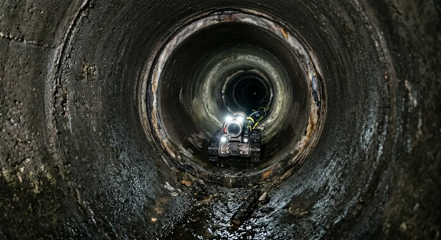 Robotic sewer camera inspecting pipe interior for Drain Snake Service in Huntsville