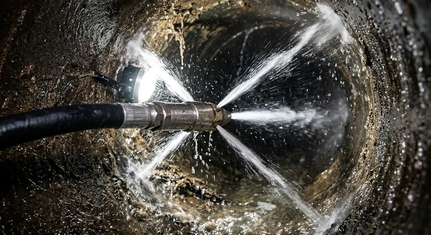 High-pressure hydro jetting nozzle cleaning sewer pipe for Storm Drain Cleaning in Huntsville